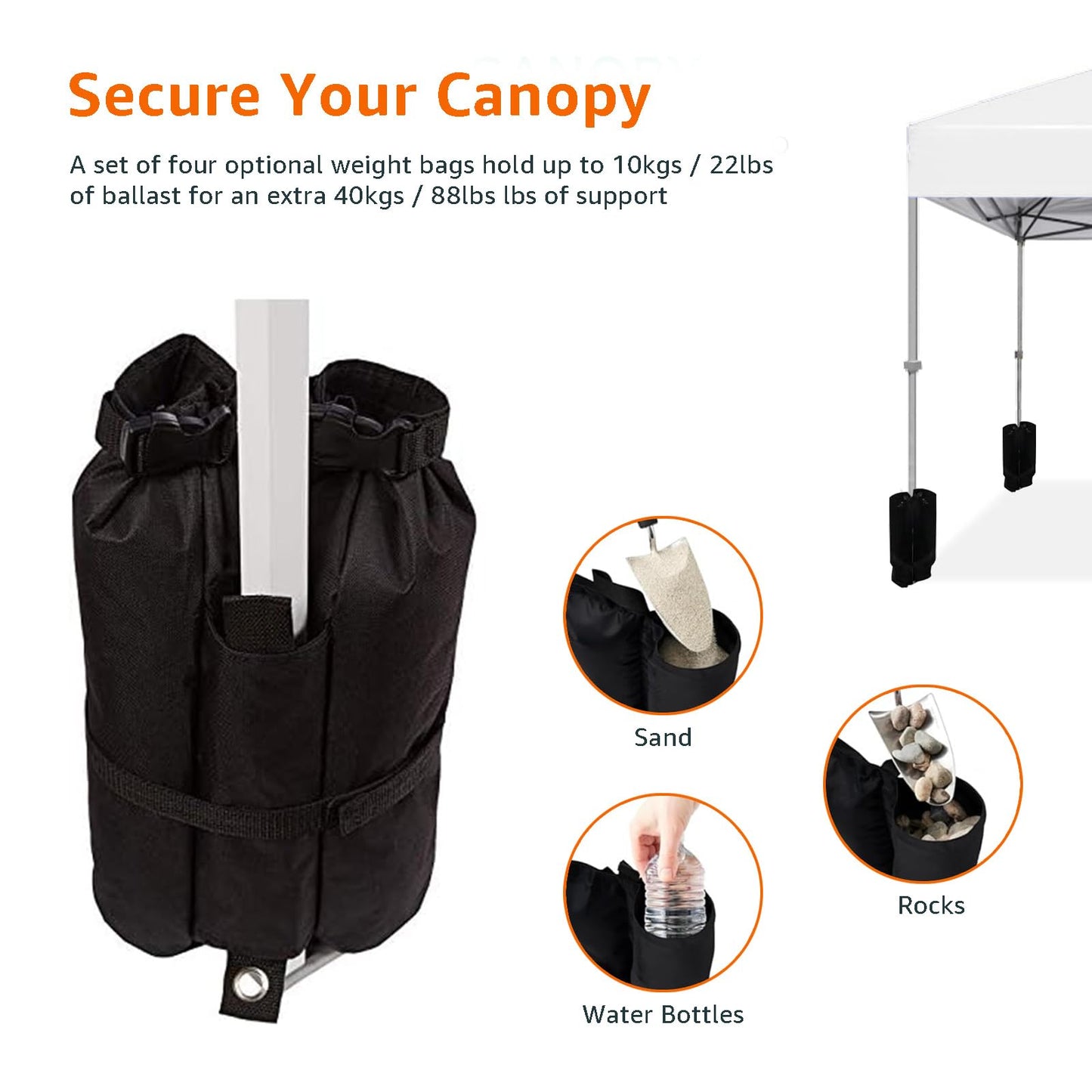 Amazon Basics Outdoor Pop Up 10 x 10 Canopy Tent for Events, Portable with Easy Setup, One-Push, Includes Wheeled Carry Bag, 8 Pegs, 4 Ropes, 4 Weighted Bags, White