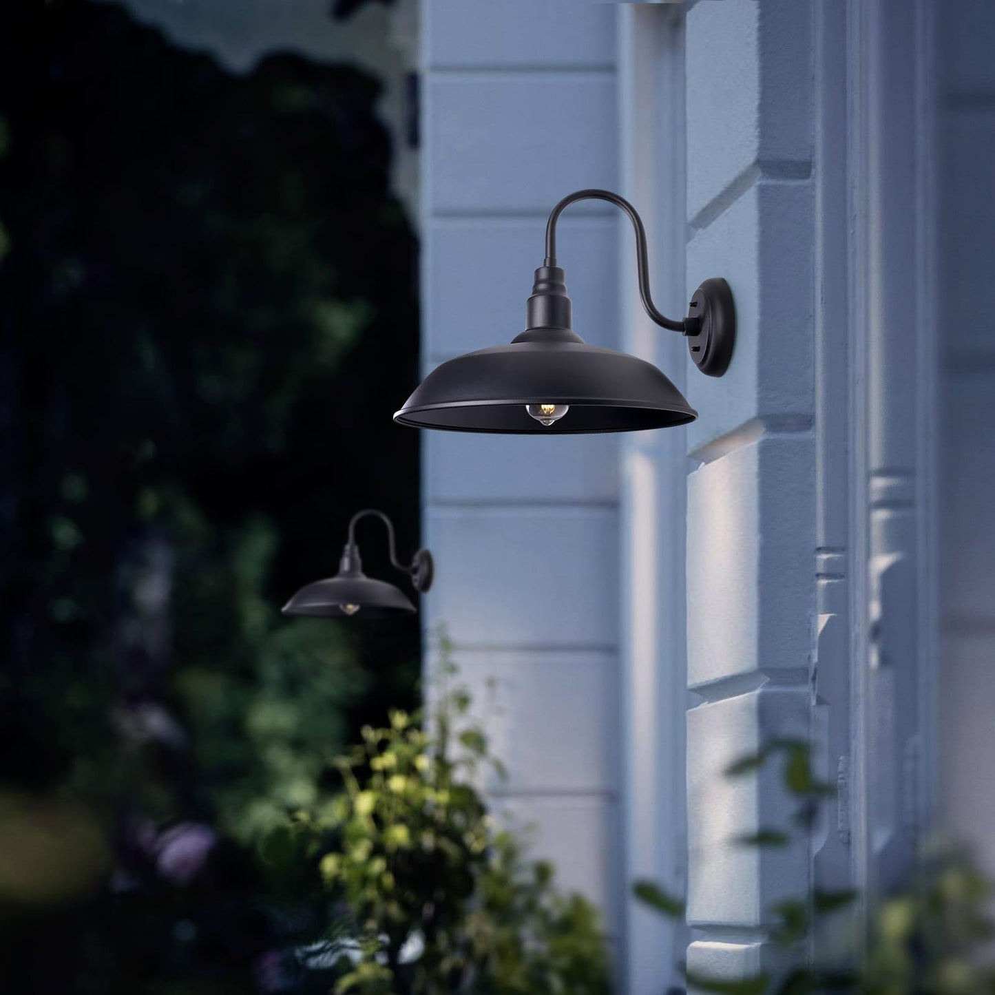 Large Black Gooseneck Barn Light for Farmhouse, 16in Dome Outdoor Wall Lights for Porch, 4 Pack Exterior Lighting Fixture with Goose Neck Arm for Front and Back Porch House Garage Door