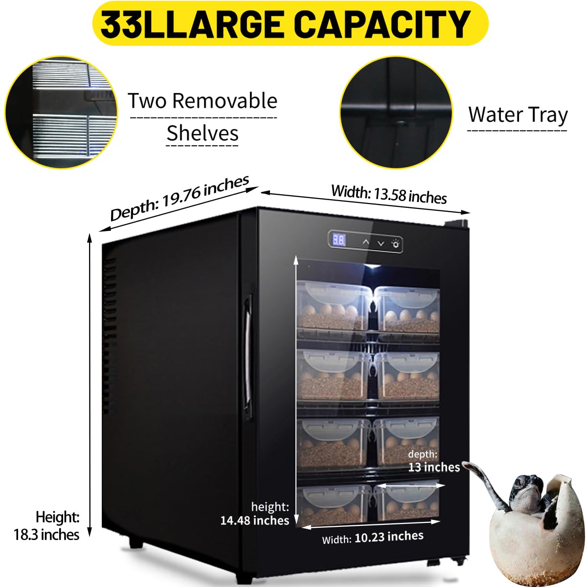 DEZHXHE Reptile Incubator 33L Scientific Lab Incubator Digital Incubator Cooling and Heating Temperature can be Controlled at 50℉~104℉ Reptile Egg Incubator 110V Work for Small Reptiles
