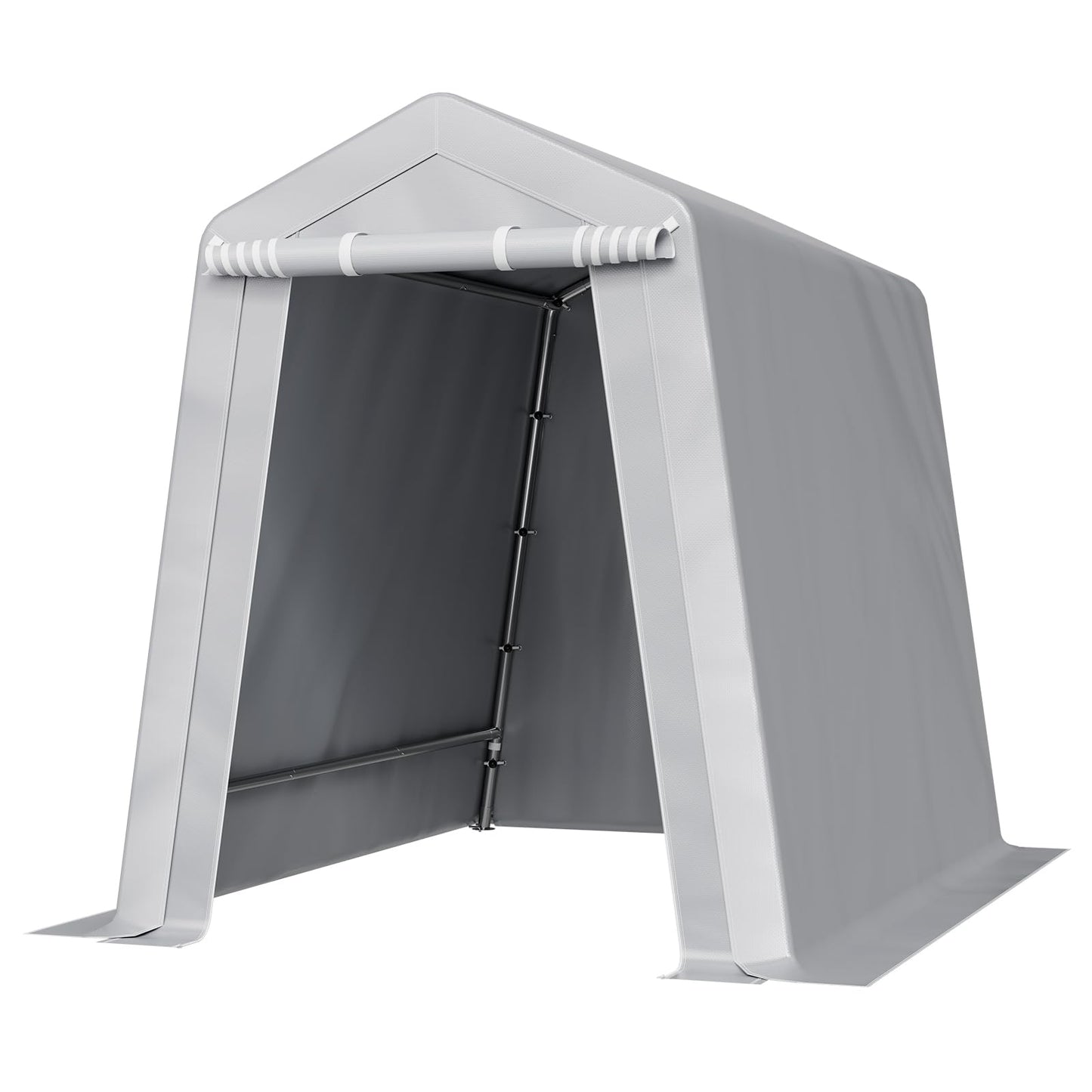 VEVOR 6x8x7 FT Portable Outdoor Storage Shed, Heavy-Duty Waterproof Shelter with Roll-Up Zipper Door & Vents, UV-Resistant Carport for Motorcycle, Bike, Lawn Mower, Tools, Gray