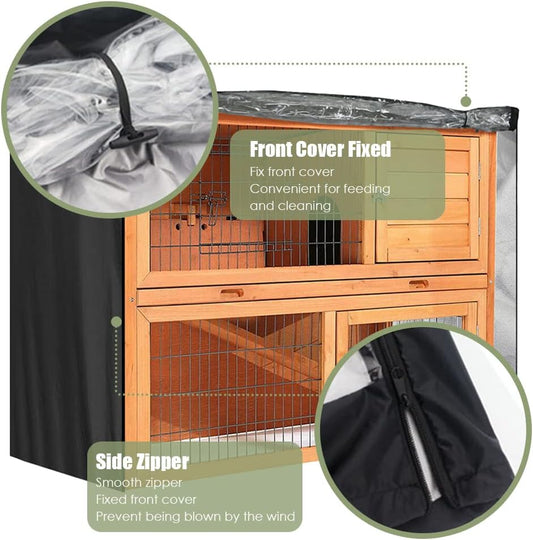 Gicov Rabbit Hutch Cover 4ft Waterproof Double Decker Rabbit Cage Cover Bunny Hutch Protector with Air Hole Visible Lid for Winter Outdoor