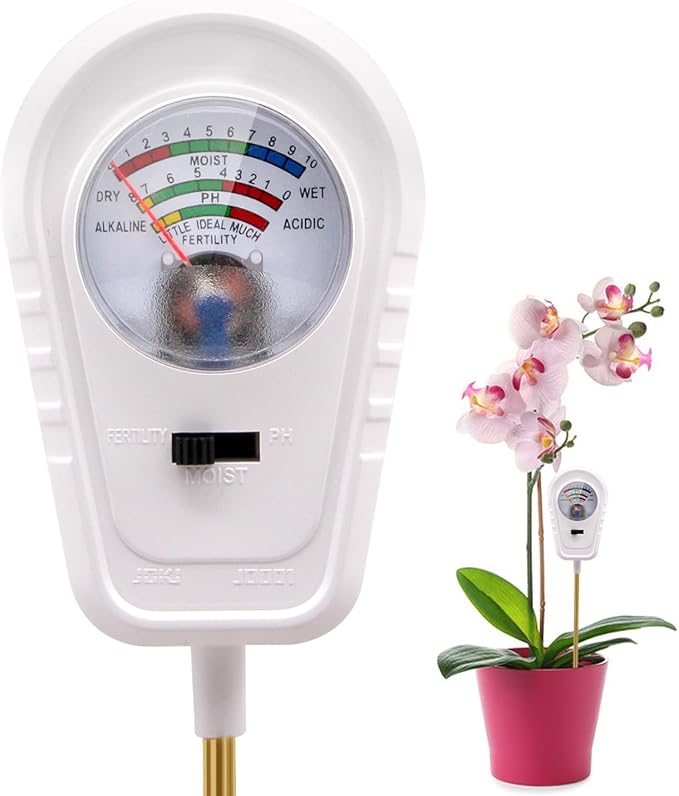 Soil Test Kit 3-in-1, Soil Moisture Meter, Soil PH Meter, Fertility Soil Tester, Soil Tester for Garden, Lawn, Farm, Outdoor & Indoor Use (Snow White)