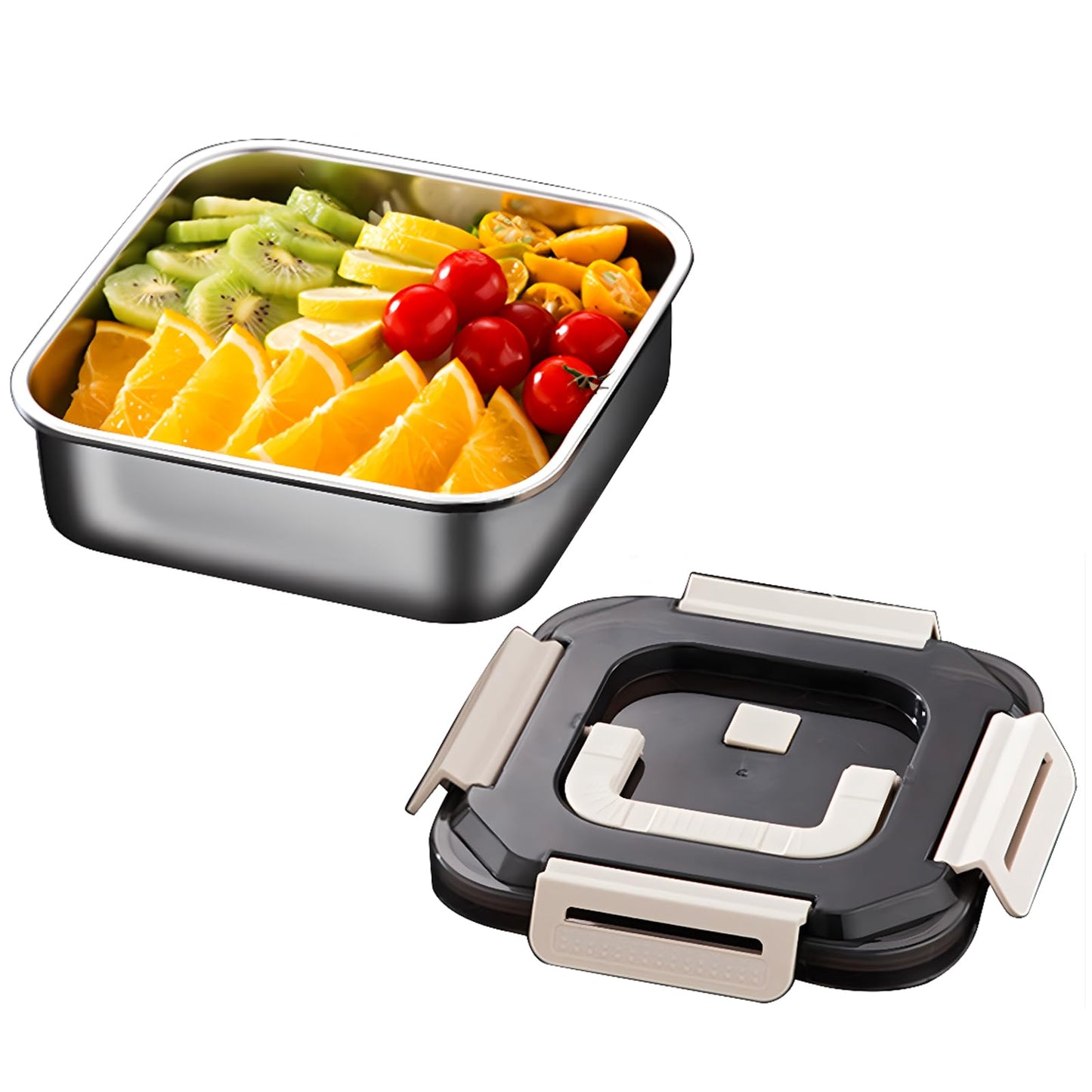 ATRDTO Stainless Steel Food Storage Containers with Lids Airtight Food Containers with Handle Metal Food Prep Containers for Freezer Fridge Oven Dishwasher Safe 95oz