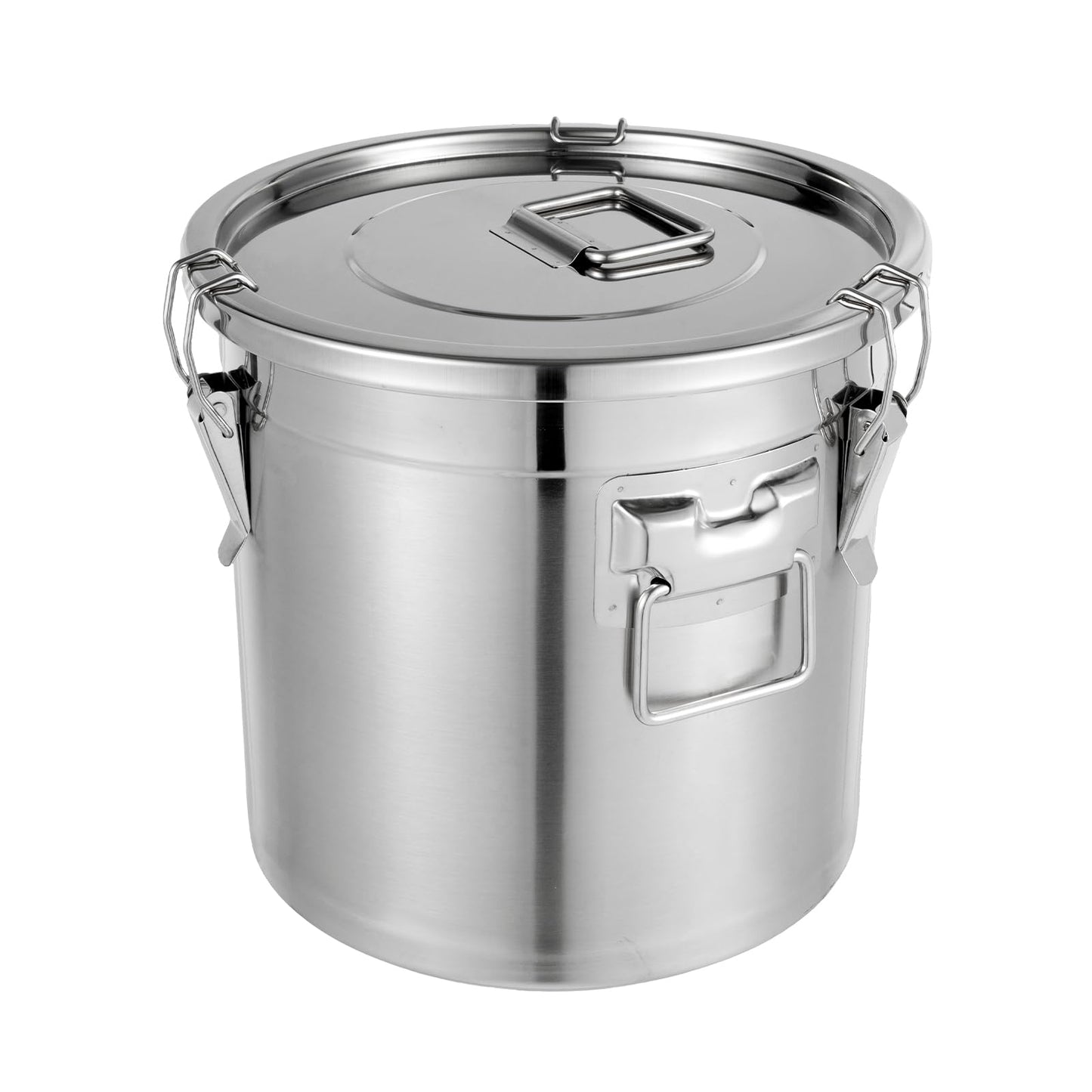 KONKENIE 21L Stainless Steel Airtight Canister Rice Cereal Grain Canisters Container Food Oil Sugar Milk Storage Bucket w/Handles+Lid Cylinder Jar for Household Kitchen Bar Restaurants Silver (21L)