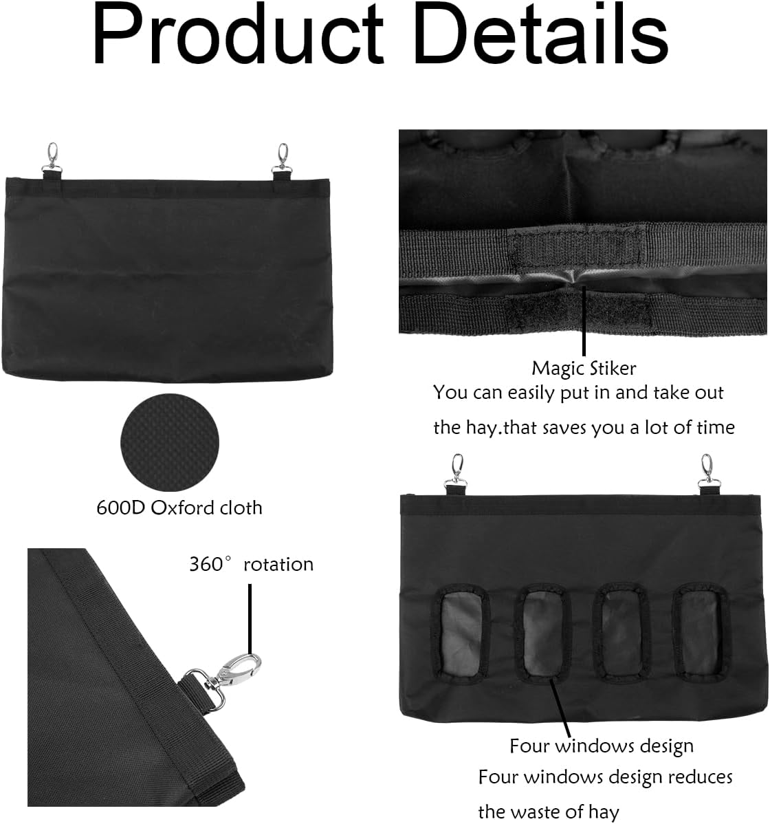 TSGYRT Small Animal Feeder - 18in X11in Rabbit & Guinea Pig Hay Feeder Bag - 600D Oxford Cloth Fabric (Black)