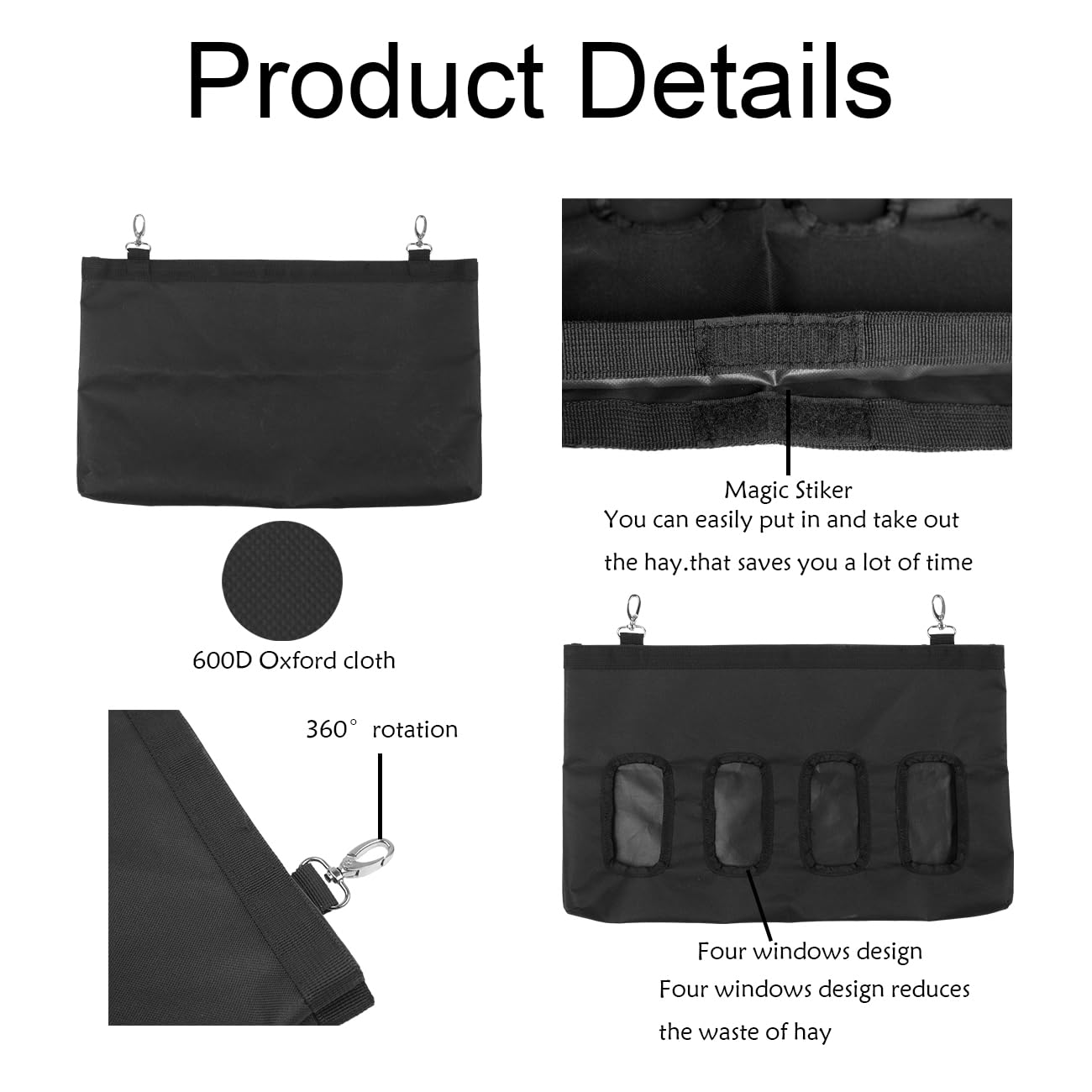 TSGYRT Small Animal Feeder - 18in X11in Rabbit & Guinea Pig Hay Feeder Bag - 600D Oxford Cloth Fabric (Black)