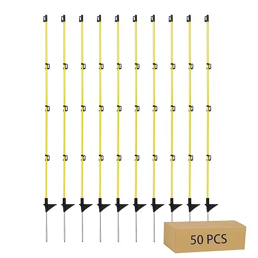 Electric Fence Posts 46 Inches, Fiberglass Step in Temporary Electric Fence Posts for Cows, Sheep, Dog, Portable Fence Stakes for Electric Fencing-50 PCS
