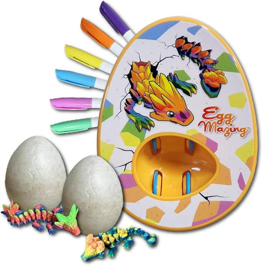 The Eggmazing Egg Decorator Dragon Egg Kit Arts and Crafts Set - Includes Egg Decorating Spinner, 6 Markers, and 2 Dragon Eggs with 3D Printed Dragons Inside | Ages 3 and Up