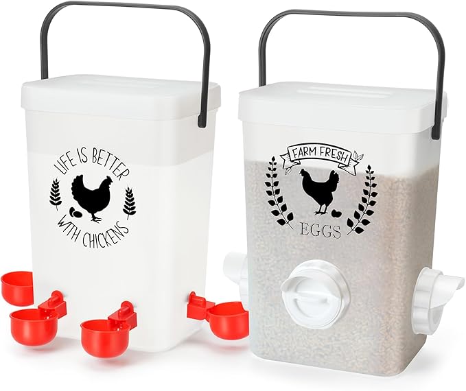 TGEYD Chicken Feeder and Chicken Waterer Set(3 Gal/15 Lb) Hanging Automatic Chicken Feeder, No-Waste Poultry Feeder, Chicken Accessories for Chicken Coop and Chicken Run