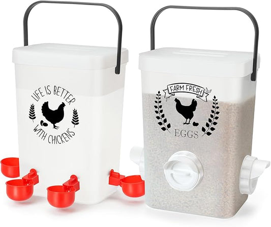 TGEYD Chicken Feeder and Chicken Waterer Set(3 Gal/15 Lb) Hanging Automatic Chicken Feeder, No-Waste Poultry Feeder, Chicken Accessories for Chicken Coop and Chicken Run