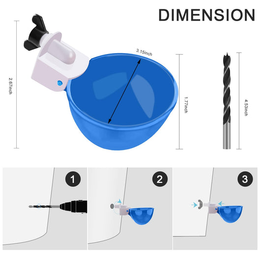 Darcvds Professional Chicken Waterer Cups, 8 Packs Blue Large Chicken Water Feeder, Tee Fittings Poultry Waterer Suitable for Duck, Chicks, Goose, Turkey, Bunny and Bird with Mounting Hole Opener