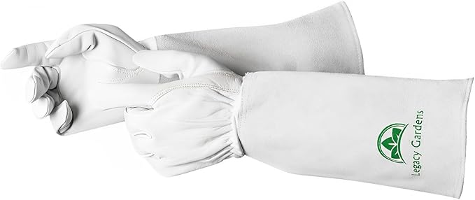 Leather Gardening Gloves for Women & Men, Long Garden Gloves, Cowhide Gauntlet Rose Pruning Thorn Resistant, Forearm Protection, 2XL, Natural