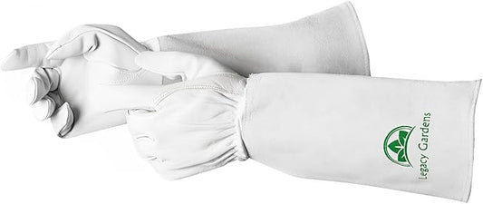 Leather Gardening Gloves for Women & Men, Long Garden Gloves, Cowhide Gauntlet Rose Pruning Thorn Resistant, Forearm Protection, 2XL, Natural