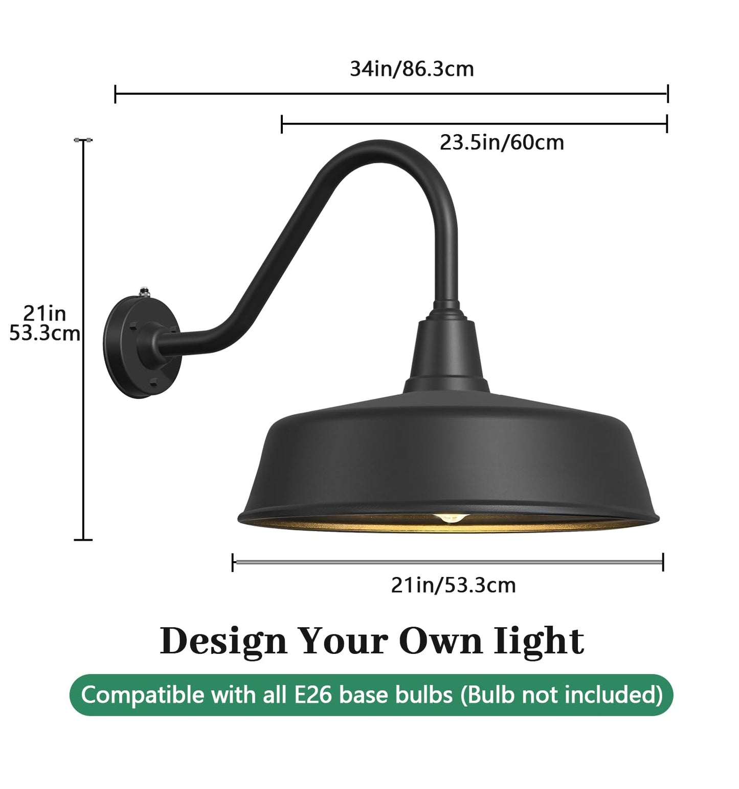 Lzwelcy 21 Inch Large Outdoor Barn Lights Dusk to Dawn Gooseneck Lights, Classic Wall Mount Porch Farmhouse Barn Lights,for Garage Outdoor Lighting 2-Pack…
