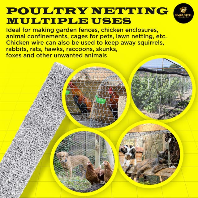 Chicken Wire 12 in x 25 FT x 2” Mesh x 20GA | Poultry Wire Netting | Hot Dipped Galvanised | Hexagonal Galvanized Mesh for Chicken Coop, Rabbit Cage, Fence Barrier PM12x25x2