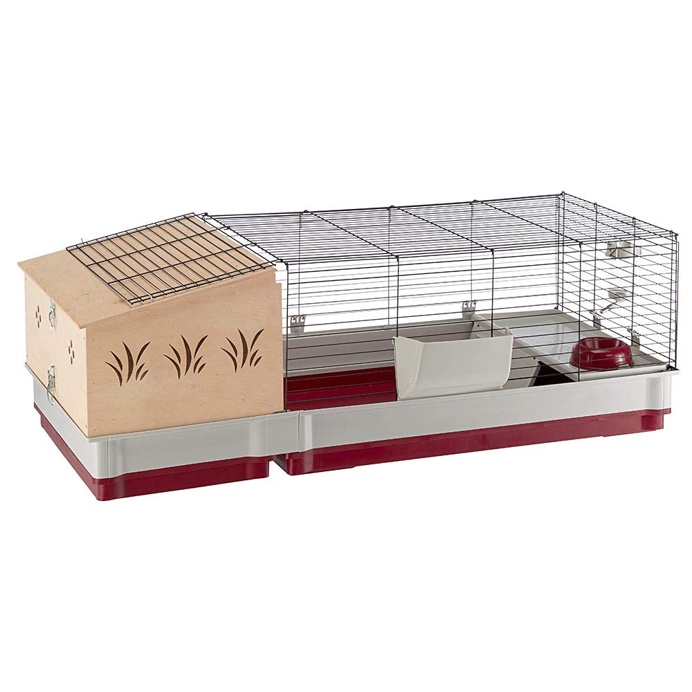 Ferplast Krolik Extra-Large Rabbit Cage w/ Wood Hutch Extension Rabbit Cage Includes All Accessories and Measures 55.9L x 23.62W x 19.68H and Includes ALL Accessories