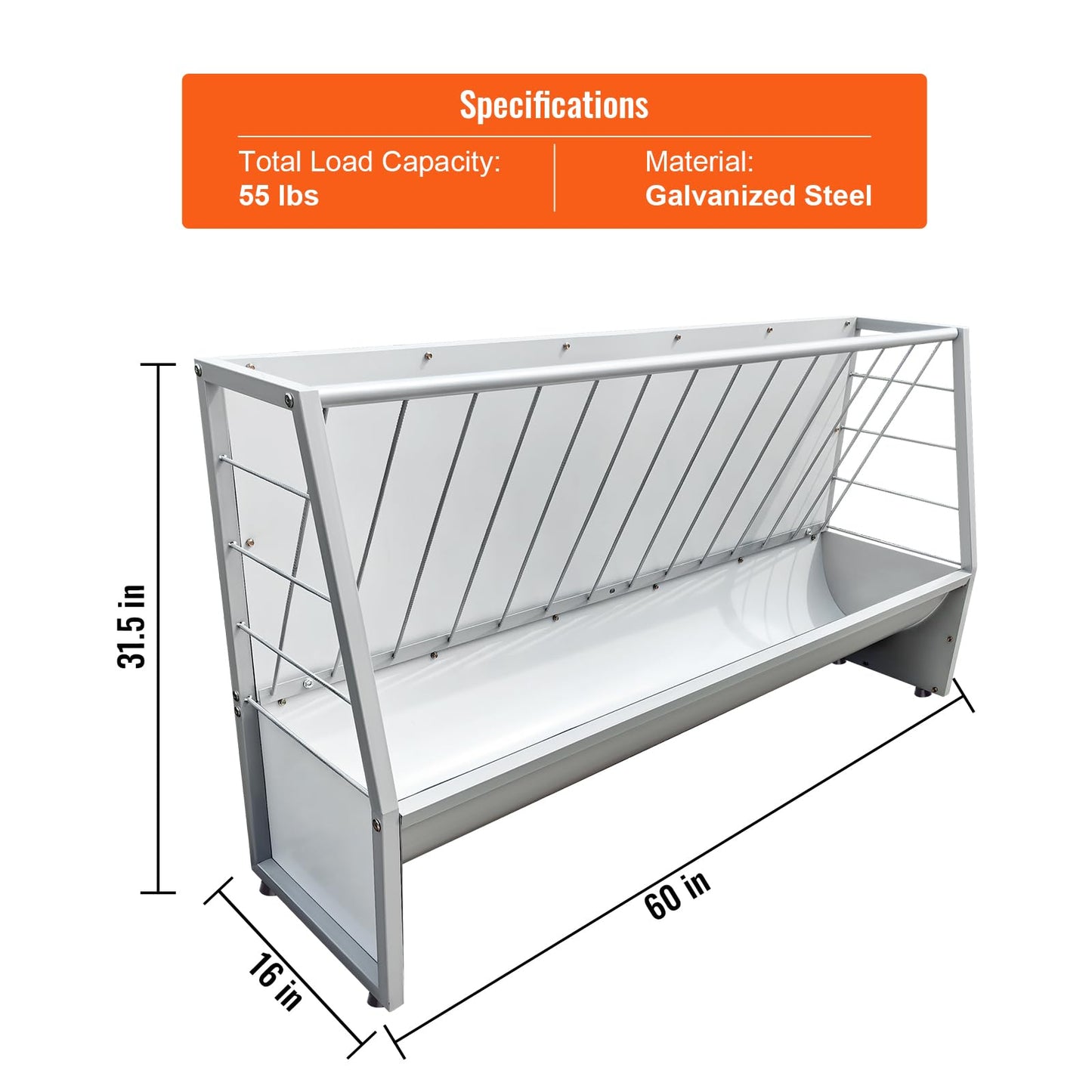 BUYYAH 5 Ft Pasture Hay Feeder, Heavy Duty Galvanized Steel Livestock Hay Feeder, Outdoor Pasture Feeder for Sheep, Goats, Pony and Miniature Horses