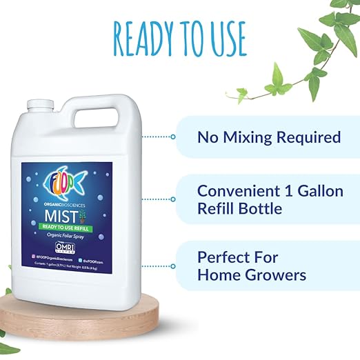 FOOP Mist (Refill) - Organic Foliar Spray Made from Fish Manure (with Fresh Minty Scent) | Corrects & Prevents Plant Nutrient Deficiencies | Ready to Use, No Mixing Required (1 Gallon)
