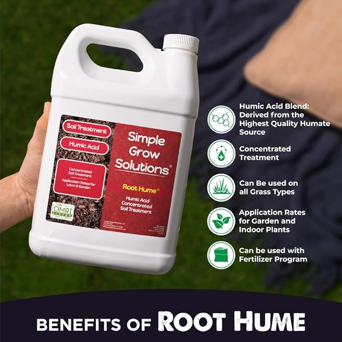 Humic Acid Blend for Lawn and Garden - Root Hume - Concentrated Liquid Soil Conditioner for All Grass Types -Simple Lawn Solutions- OMRI Organic - Use with Fertilizer Program (1 Gallon)