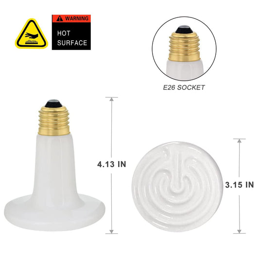 WUHOSTAM 100W 2 Pack Ceramic Heat Lamp,White Dimmable Infrared Bulb No Light Emitter Lamp Infrared Ceramic Heat Lamp Bulb for Pet Coop Heater Reptile Chicken Lizard Turtle Brooder Bulb, ETL Listed