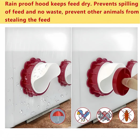 Chicken Feeders No Waste, DIY Automatic Poultry Feeder 8 Ports 1 Hole Saw with Covers Gravity Feed Kit for Buckets Barrels Bins Troughs (Red, 8)