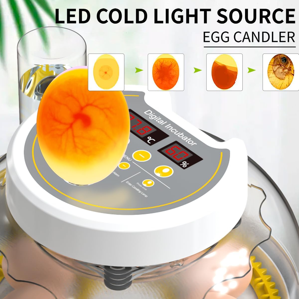 DEZHXHE 18/60 Incubator for Hatching Eggs, Egg Incubators with Humidity Display, Egg Candler, Automatic Egg Turner, Poultry Egg Incubator for Hatching Chicken Duck Goose Bird Quails- Yellow