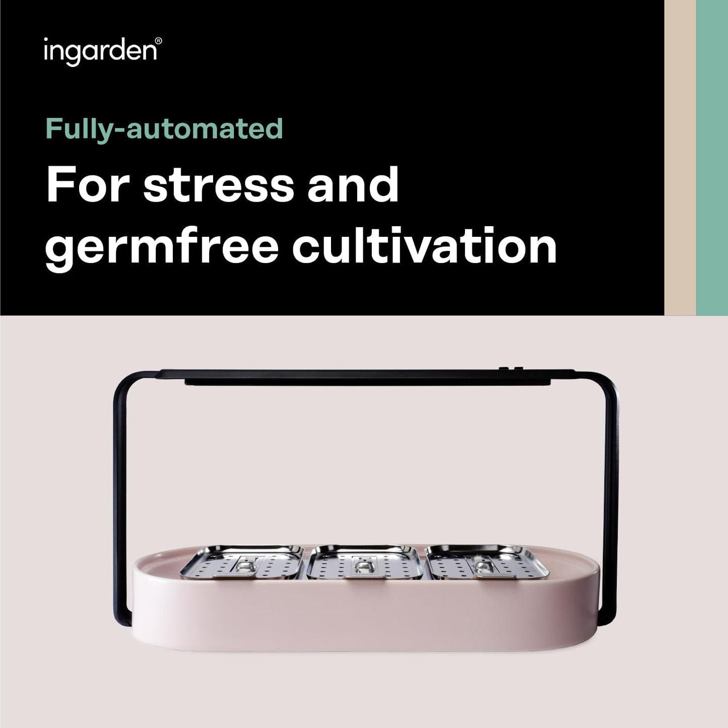 ingarden Microgreens Growing Kit - Organic Superfood Sprouting Seed Pads (3) | Auto 4-Stage LED Grow Lights & Hydroponic Watering System | Chic Steel Frame & Ceramic Bowl, Plastic-Free [Rose]