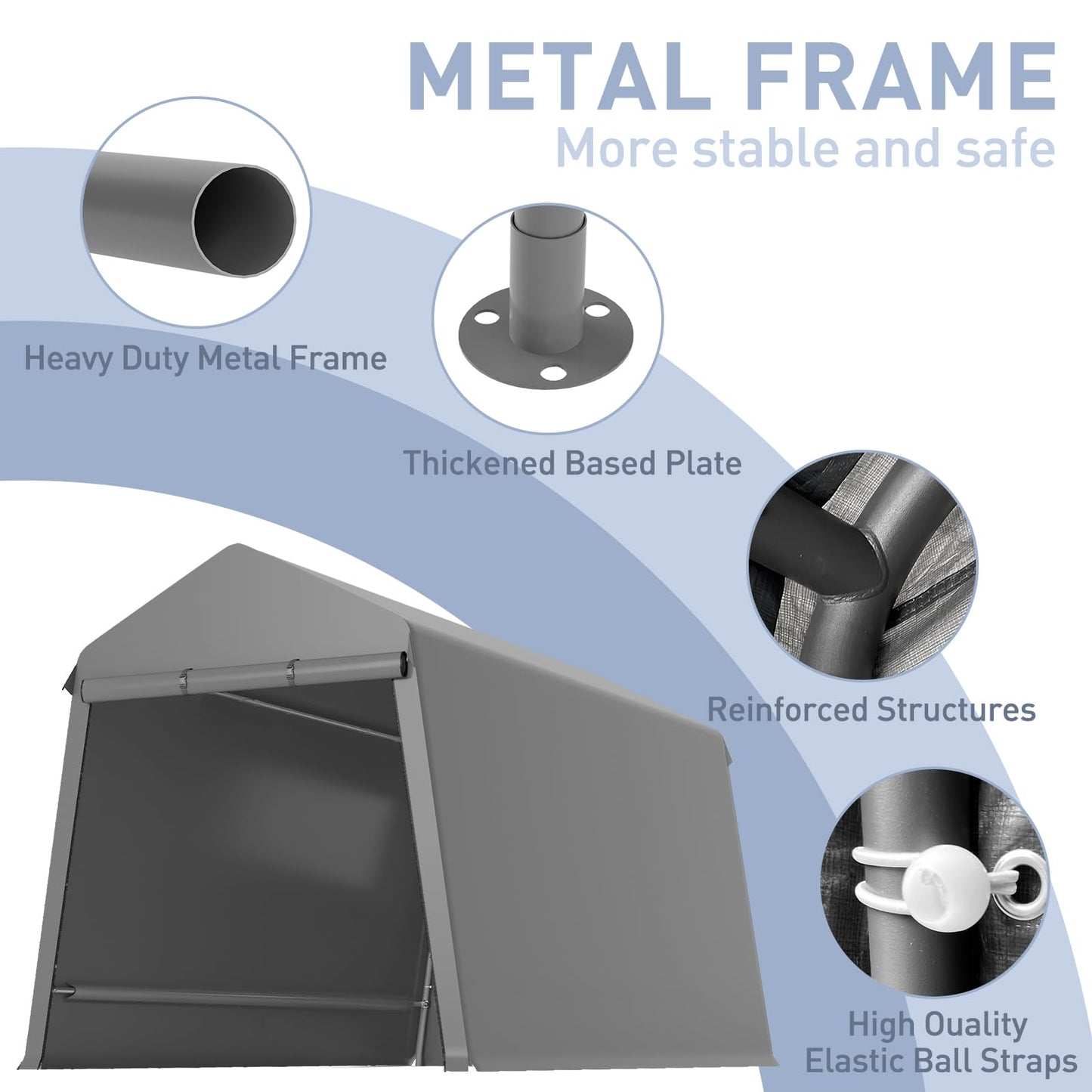 7X12 Ft Outdoor Portable Storage Shelter Shed with Rolled Up Zipper Doors & Vents, Heavy Duty Carport for Motorcycle Waterproof and Uv Resistant Anti-Snow Portable Garage Kit Tent, Gray
