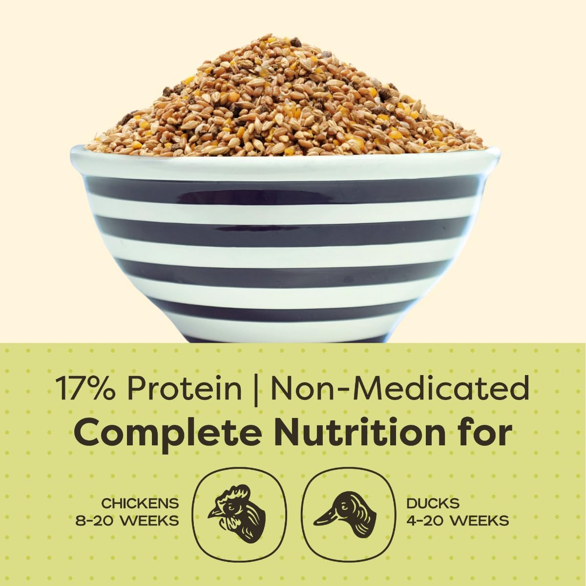 Scratch and Peck Whole Grain Grower Mash Chicken and Duck Feed - 10 lbs Bag - Corn-Free and Soy-Free - 17% Protein, Certified Organic and Non-GMO Project Verified Chicken Food