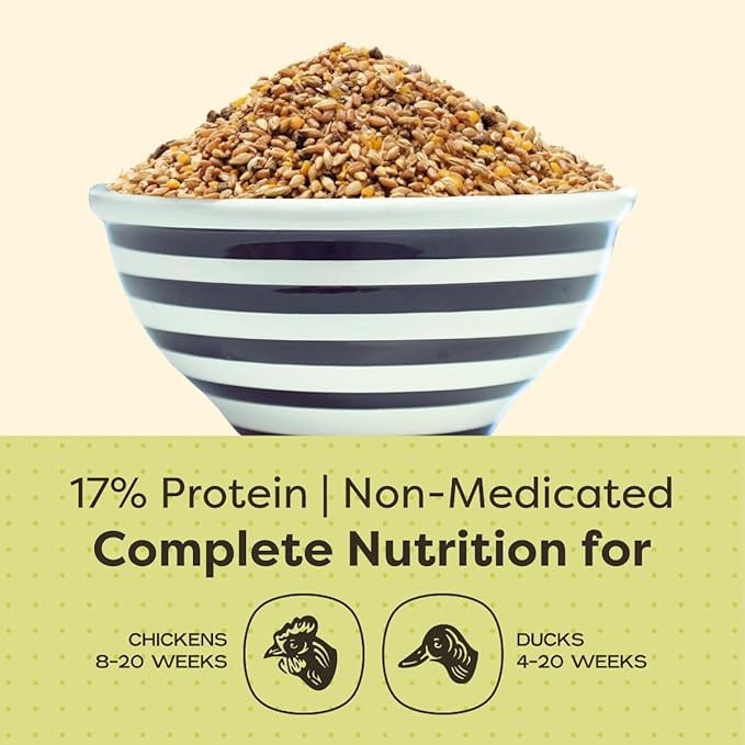 Scratch and Peck Whole Grain Grower Mash Chicken and Duck Feed - 10 lbs Bag - Corn-Free and Soy-Free - 17% Protein, Certified Organic and Non-GMO Project Verified Chicken Food