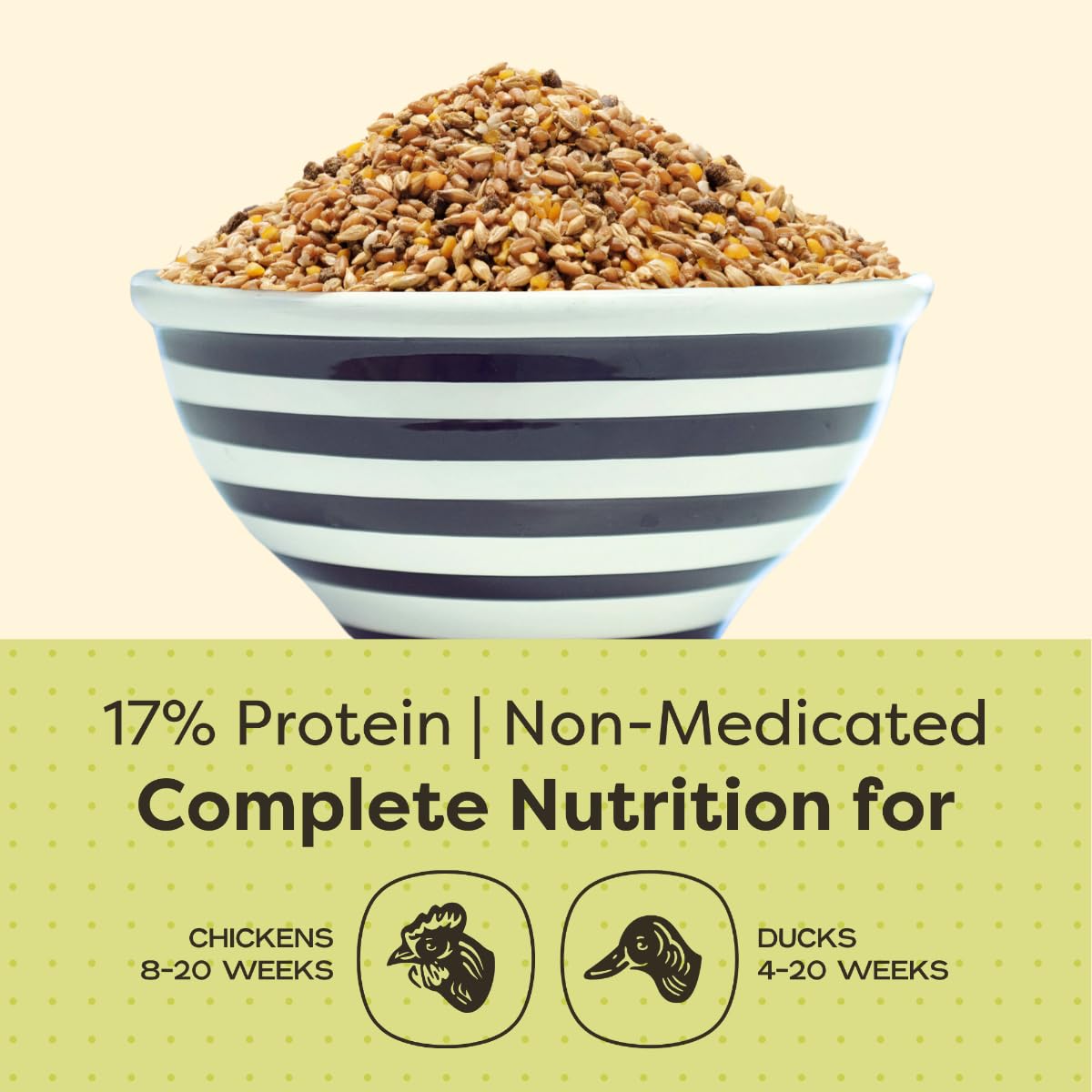 Scratch and Peck Whole Grain Grower Mash Chicken and Duck Feed - 10 lbs Bag - Corn-Free and Soy-Free - 17% Protein, Certified Organic and Non-GMO Project Verified Chicken Food