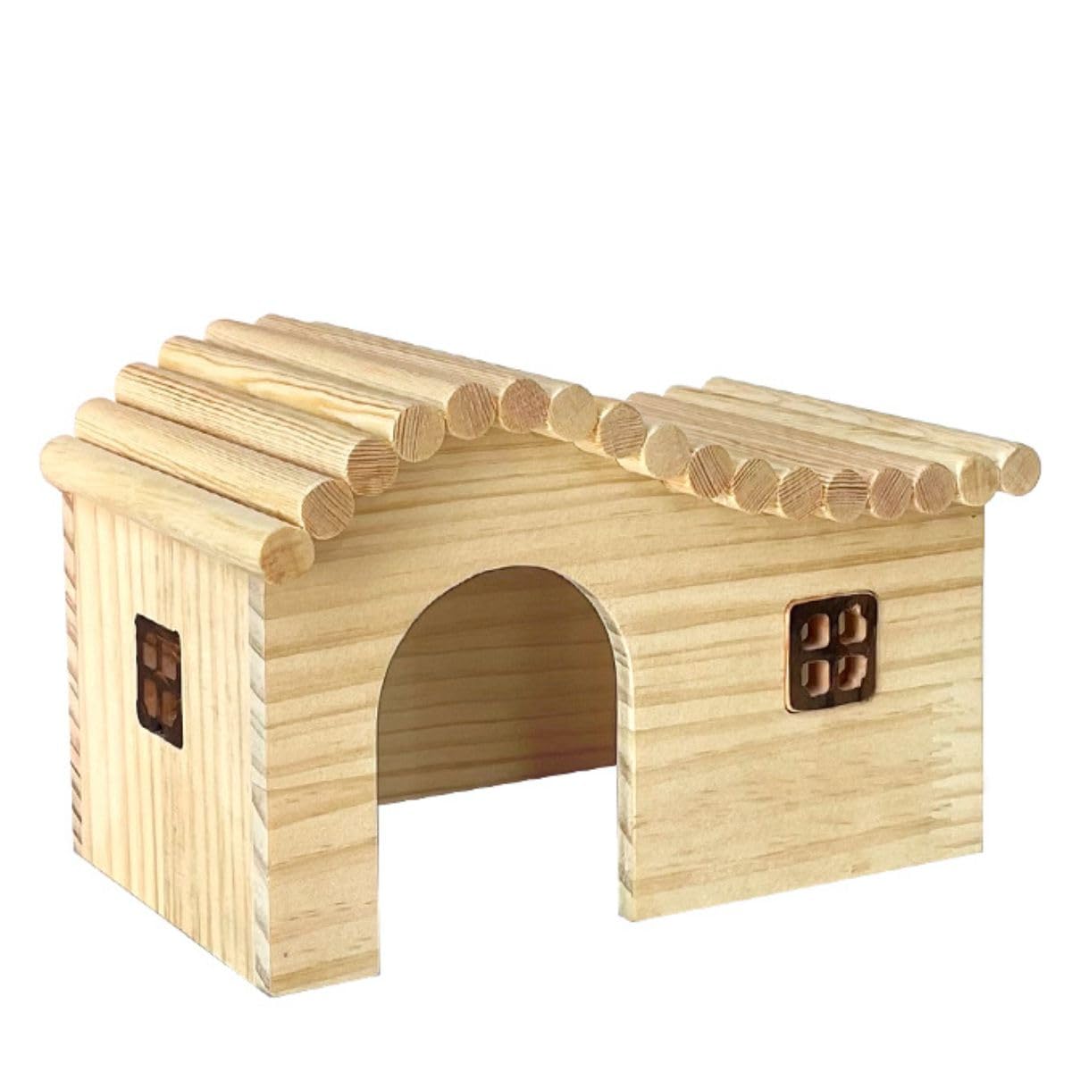 Guinea Pig Wood Hideout Hut with Window Small Animal Wooden House for Rat Chinchilla Hedgehog Hamster Rabbit Bunny (Small)