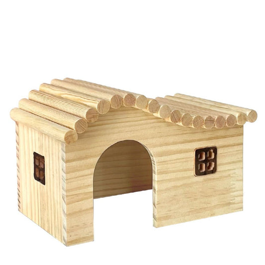 Guinea Pig Wood Hideout Hut with Window Small Animal Wooden House for Rat Chinchilla Hedgehog Hamster Rabbit Bunny (Small)