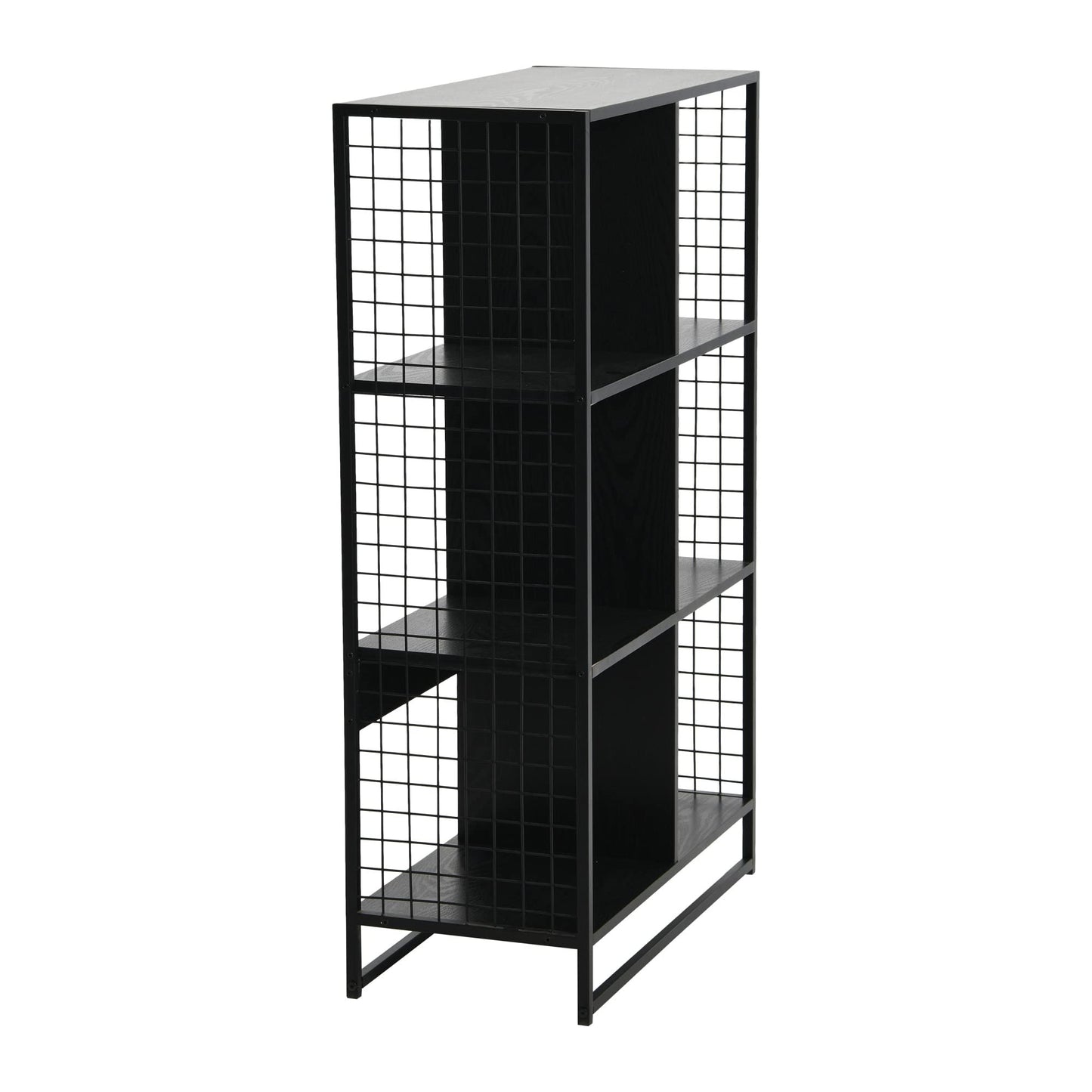 Household Essentials Trellis Open Storage Bookshelf with 6 Cube Compartments Black Oak Wood Grain and Black Metal
