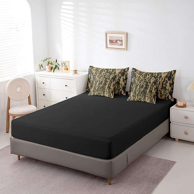 Feelyou Camouflage Print Bed Set Boys Girls Queen Size Camo 7 Pieces Bedding Set for Kids Women Men Military Style Bed Set Includes Comforter, Sheet Set, Pillowcases Army Camo Room Decor