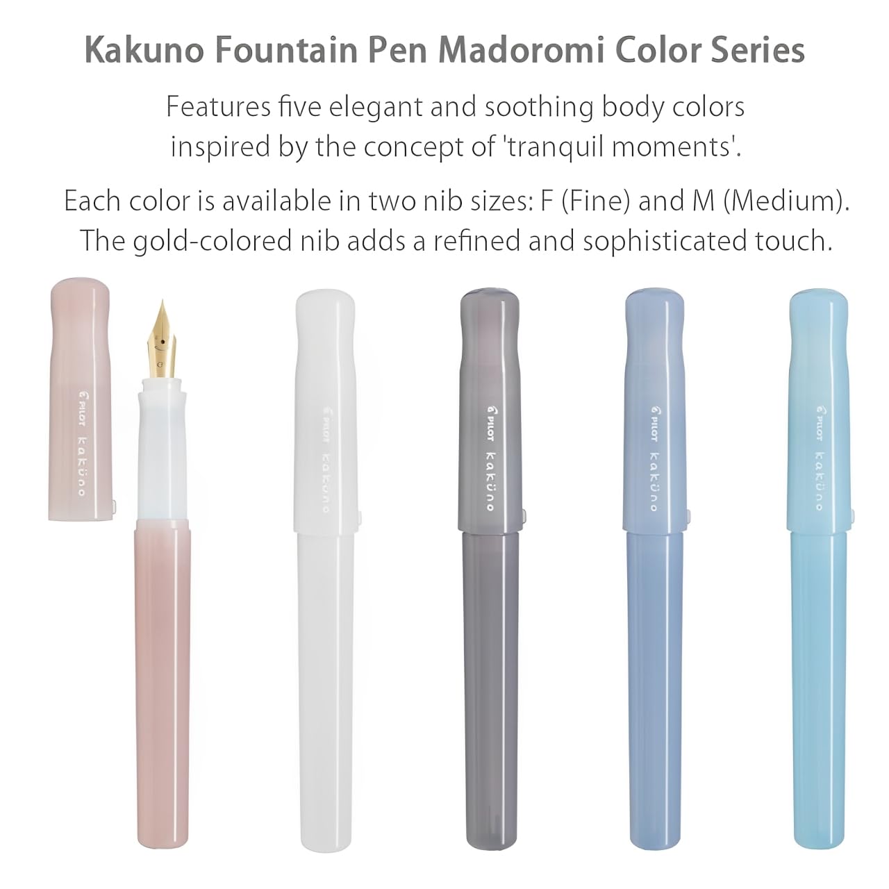 Pilot Kakuno Fountain Pen Madoromi Color Series, Gold (Smiley Face) Fine Nib, Perfect for Beginners and Creative Expression, Pink, PFKA-1MDPF