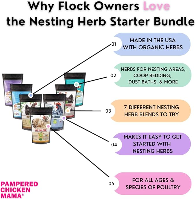 Pampered Chicken Mama Backyard Chicken Nesting Herb Starter Bundle - 7 Different Nesting Herb Blends! (3 lbs Total)