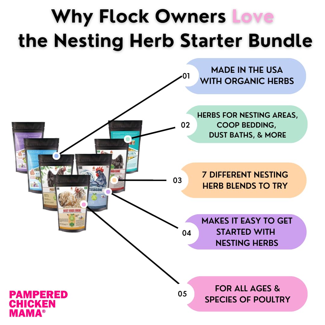 Pampered Chicken Mama Backyard Chicken Nesting Herb Starter Bundle - 7 Different Nesting Herb Blends! (3 lbs Total)