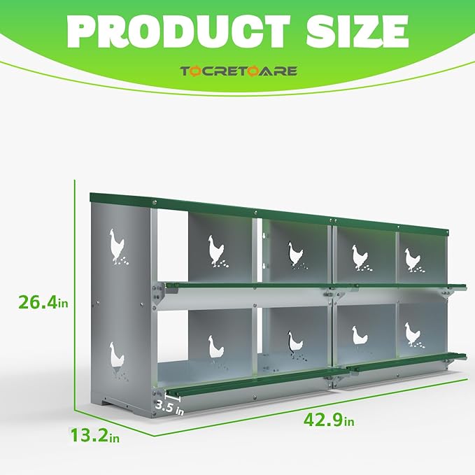 Chicken Nesting Boxes, 8 Hole Nesting Box for Laying Eggs, Heavy Duty Metal Nest Boxes for Chicken and Poultry to Collect Eggs, Chicken Laying Boxes Hens Chicken Coop Box