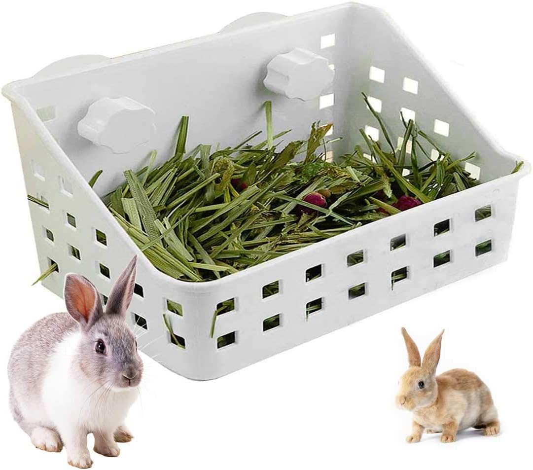 kathson Rabbit Hay Feeder Large Hay Manger Less Wasted Grass Holder Rack Food Dispenser Small Animal Plastic Bowl for Rabbits Bunny Guinea Pigs Rat Chinchilla(White