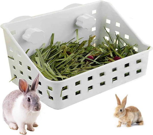 kathson Rabbit Hay Feeder Large Hay Manger Less Wasted Grass Holder Rack Food Dispenser Small Animal Plastic Bowl for Rabbits Bunny Guinea Pigs Rat Chinchilla(White