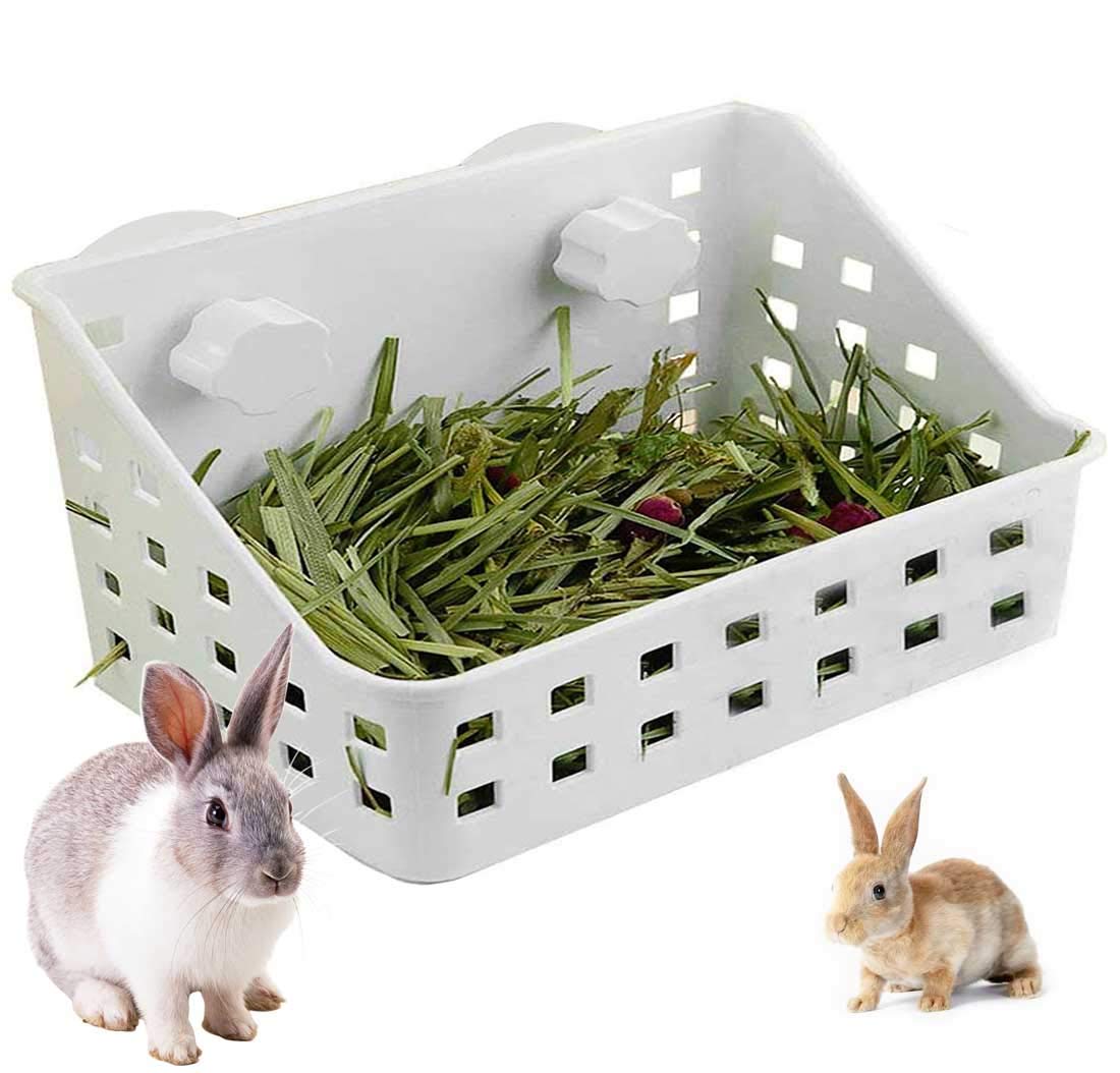 kathson Rabbit Hay Feeder Large Hay Manger Less Wasted Grass Holder Rack Food Dispenser Small Animal Plastic Bowl for Rabbits Bunny Guinea Pigs Rat Chinchilla(White