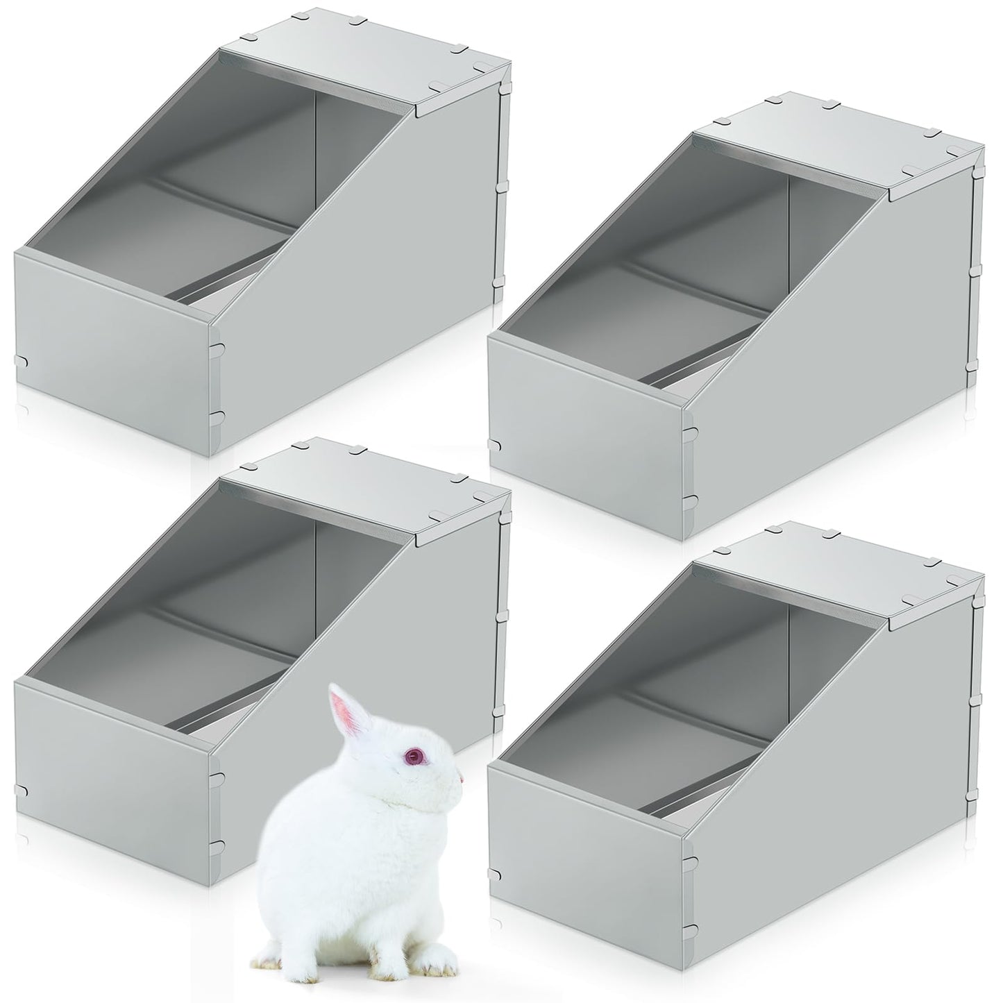 Maxcheck 4 Pcs Galvanized Metal Rabbit Nesting Box Bunny Small Animal Nest with Removable Acrylic Floor Durable Easy to Clean for Indoor Outdoor Use Homesteaders Rabbit Supplies (18.5*10.6*10 Inch)