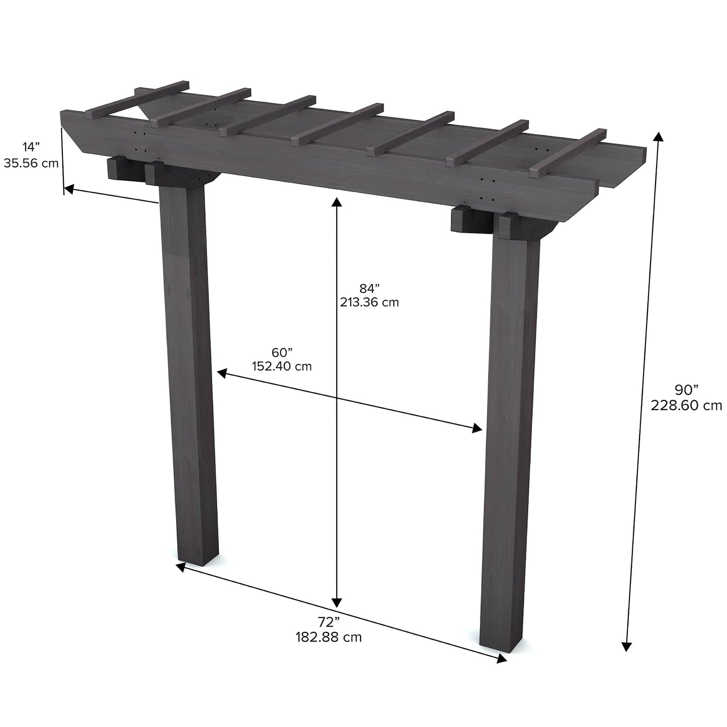 Vita Charcoal Gray Wildwood Cedar Arbor – 72" W x 90" H, Garden Arch for Climbing Plants, Wedding Ceremony & Backyard Décor, Durable Two-Post Trellis, Easy Assembly, for Parties & Celebrations