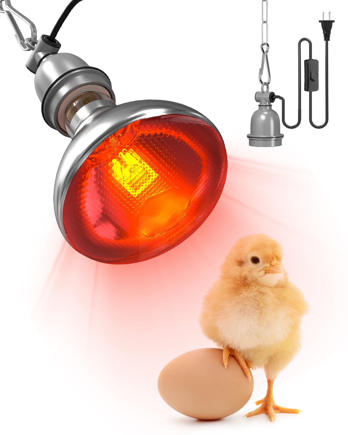TobeBright Heat Lamp Bulbs for Chickens Coop Brooder with Plug in Cord,On/Off Switch,150 Watt E26 Reptile Heat Lamp Bulb Infrared Red Light for Chicks,Birds,Ducks,Dogs,Cats