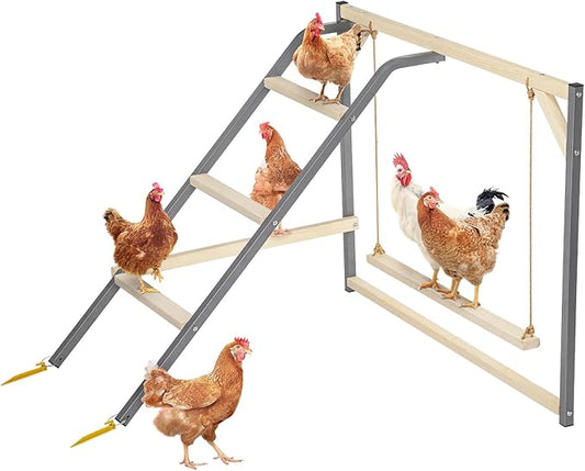 PETSFIT Chicken Perch for Coop-Solid Wood and Rustproof Iron Roosting Bar with Swing - Ideal for Backyard Poultry, Chicken Coops, and Farms-Easy to Assemble and Clean