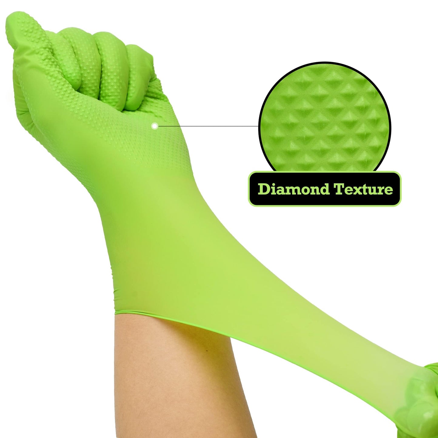 TitanFlex Heavy Duty Green Industrial Nitrile Gloves, 8-mil, Large, Case of 1000, Latex Free, Raised Diamond Texture Grip, Powder Free, Food Safe, Rubber Gloves, Mechanic Gloves