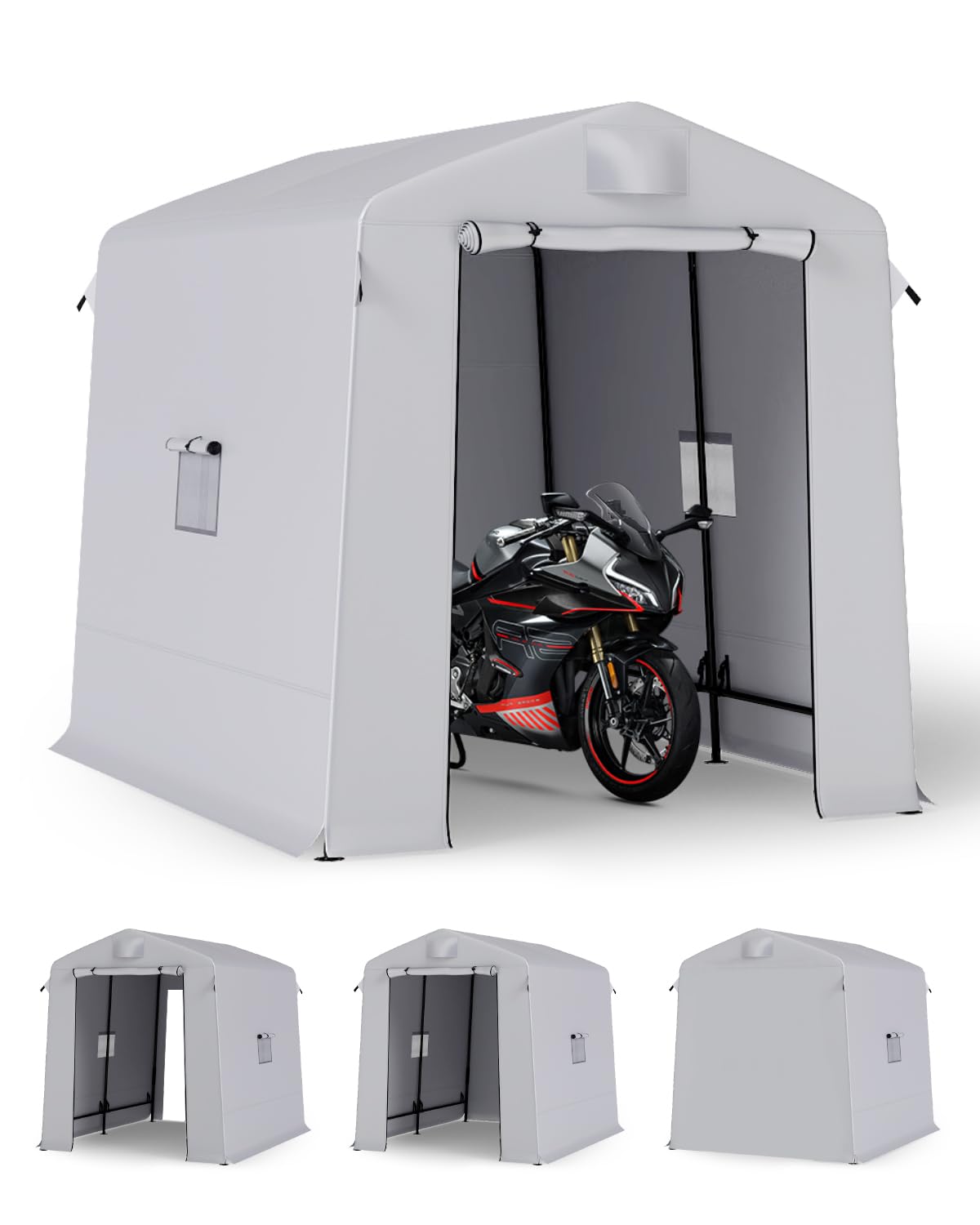 Portable Shed Outdoor Storage Shelter, 6x8x7 ft Instant Waterproof Storage Tent Sheds with Roll-up Zipper Door and Ventilated Windows for Motorcycle, Bike, Garden Tools(Grey)