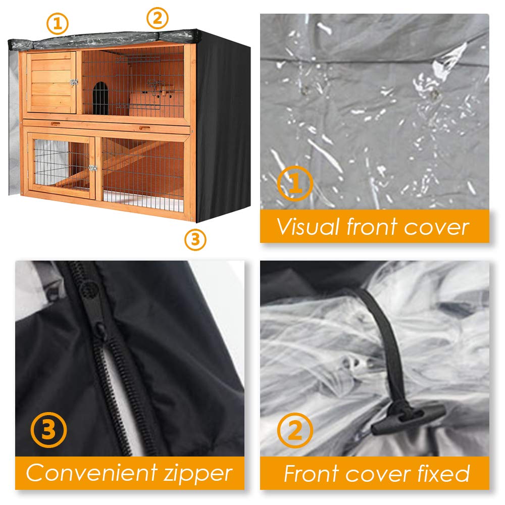 COOSOO Rabbit Hutch Cover Outdoor Waterproof Double Rabbit Cage Dust Cover for Winter Pet Cage Protection with Zipper Opening Visible Window Vent Holes 48x20x41/122x50x105cm