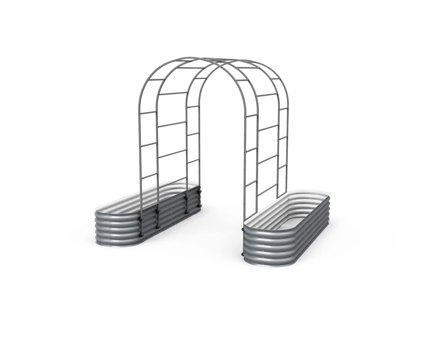17" Tall 9 in 1 Raised Garden Bed Twin Pack and 6.0' Long Arched Trellis, Modern Gray